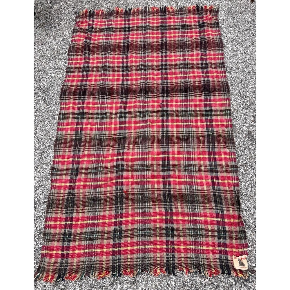 VTG All WOOL Made In Scotland BLANKET / THROW / TRAVEL RUG-SCOTTIE DOG LABEL